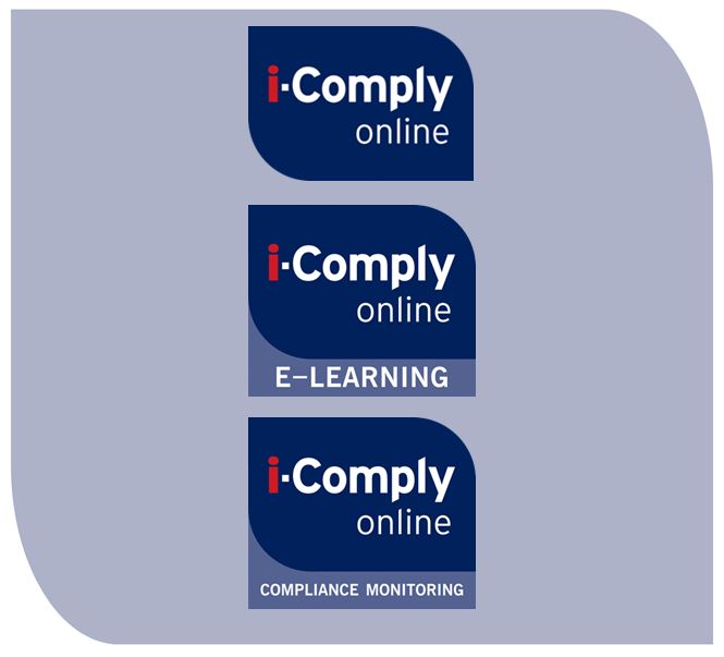 Graphic showing various i-Comply Online logos